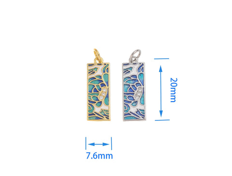 -18k Gold or Silver CZ Bezel Set Shiny Rectangle Blue Mosaic Charm, Everyday wear Dainty Charm, Minimalist Jewelry, Artsy, CPG1577 CPS1577