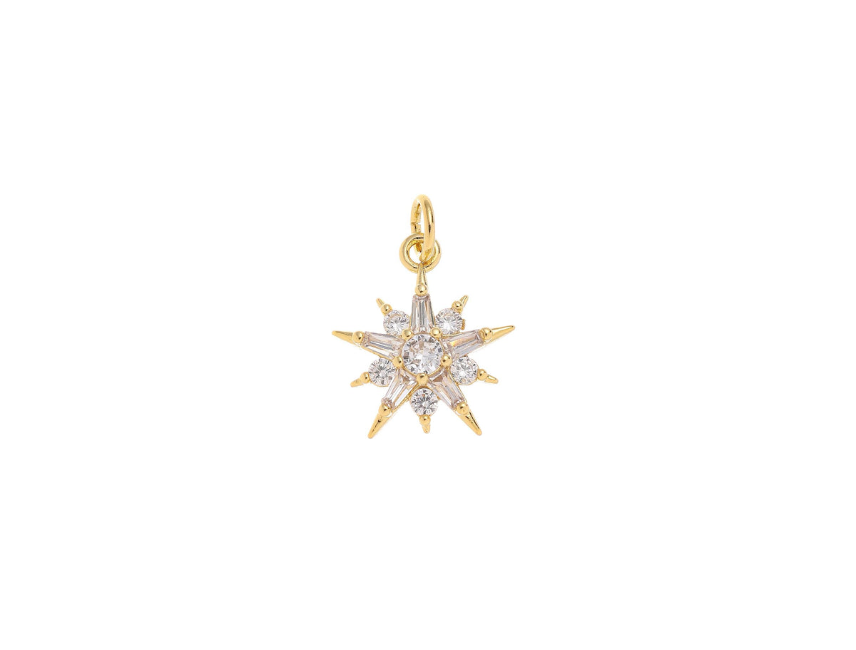 -18k Gold Gold Starburst Pendant, Set with CZ Gold Starburst Charm, Dainty Charm, High polished shiny finish, Minimalist jewelry, CPG1567-1