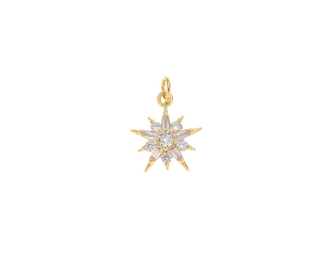 -18k Gold Gold Starburst Pendant, Set with CZ Gold Starburst Charm, Dainty Charm, High polished shiny finish, Minimalist jewelry, CPG1567-1