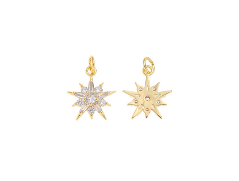 -18k Gold Gold Starburst Pendant, Set with CZ Gold Starburst Charm, Dainty Charm, High polished shiny finish, Minimalist jewelry, CPG1567-1