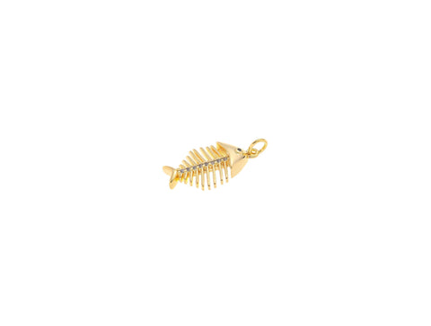 -18k Gold Fishbone Charms, Gold Plated Brass Fishbone Pendant, Fish Skeleton Pendant, CPG1563