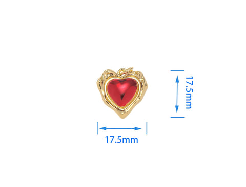 -18k Gold Enamel Red Heart Charm For Necklace Or Earring Making. Gold Heart charm ,Minimalist Gold Heart charm,Dainty Heart Charm, CPG15339