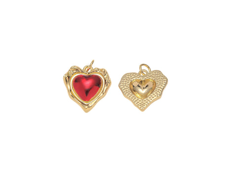 -18k Gold Enamel Red Heart Charm For Necklace Or Earring Making. Gold Heart charm ,Minimalist Gold Heart charm,Dainty Heart Charm, CPG15339