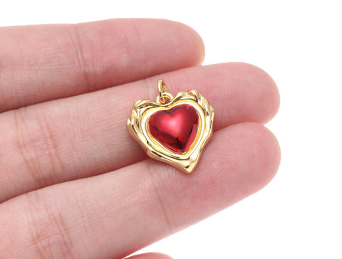 -18k Gold Enamel Red Heart Charm For Necklace Or Earring Making. Gold Heart charm ,Minimalist Gold Heart charm,Dainty Heart Charm, CPG15339