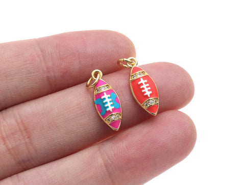 -18k Gold Football, Pink Football or Blue and Pink Football Charm, Cute Sports Charm, Football for girls, football fans, CPG1540