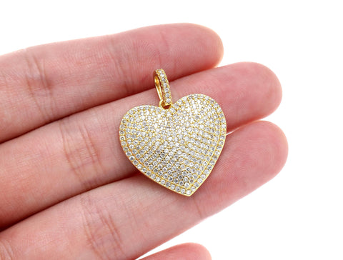 -18k Gold cz full pave Heart Pendant, Sparkly Polished Heart Pendant, Simple and elegant, Heart Shape Pendant, My Valentine, CPG2160