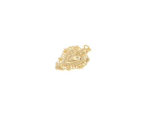 -18k Gold Double Heart Charm, Gold Hammered Heart Charm, Lace Detail Gold Charm, CPG2161