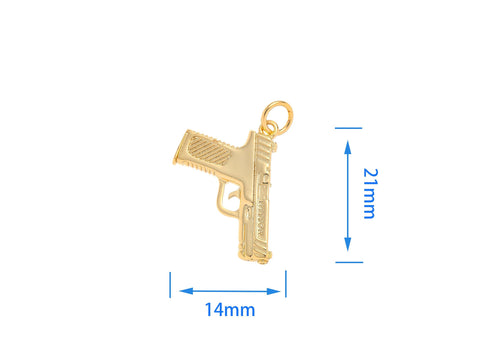 -18k Gold Hand Gun Charm, High polished Shiny Gold Pistol Pendant, Gum enthusiast, weapon, CPG2194