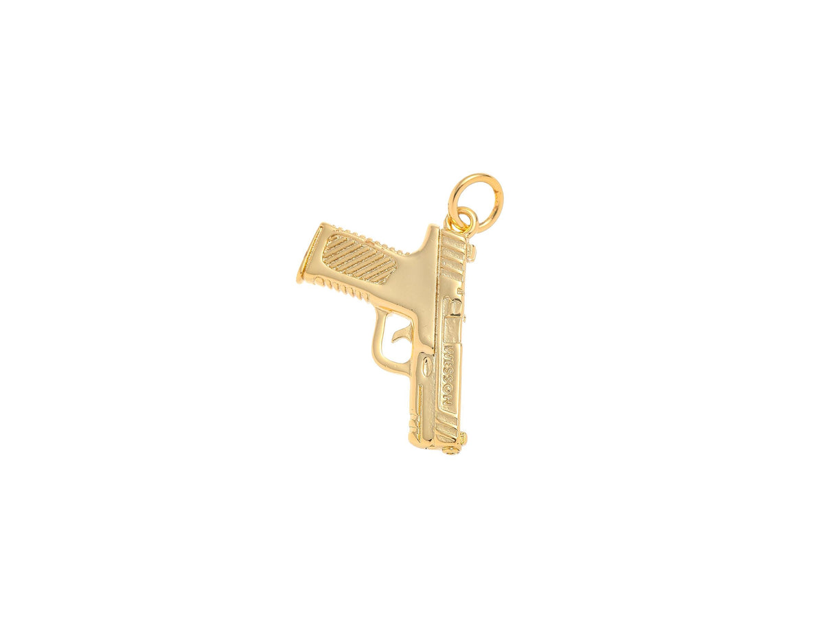 -18k Gold Hand Gun Charm, High polished Shiny Gold Pistol Pendant, Gum enthusiast, weapon, CPG2194