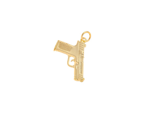 -18k Gold Hand Gun Charm, High polished Shiny Gold Pistol Pendant, Gum enthusiast, weapon, CPG2194