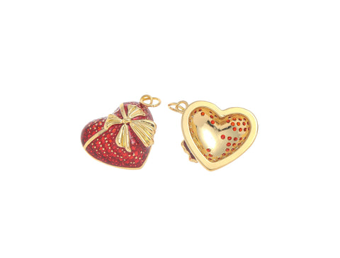 -18k Gold Red cz full pave Heart Pendant, Ribbon detailing, Sparkly Polished Red Heart Pendant, Simple and elegant, My Valentine, CPG2198