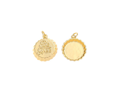 18k Gold Be Free Soda Cap Charm, Gold Be Free Pendant, Be Free Soda Cap Charm, Gold Charm, Gold Plated Findings, CPG2201