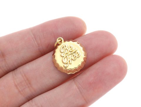 18k Gold Be Free Soda Cap Charm, Gold Be Free Pendant, Be Free Soda Cap Charm, Gold Charm, Gold Plated Findings, CPG2201