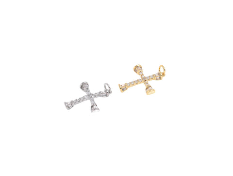 -18k Gold or Silver Plated, Shiny Polished, Cubic Zirconia Cross Pendant or Charm, Baguette Cubic Zirconia, CPG1450