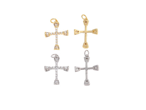 -18k Gold or Silver Plated, Shiny Polished, Cubic Zirconia Cross Pendant or Charm, Baguette Cubic Zirconia, CPG1450