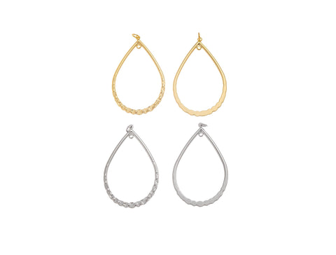 -18k Gold or Silver Large Sized Hoop Earring or Necklace Component For DIY Jewelry, Hammered Gold Texture, CPG1517, CPS1517