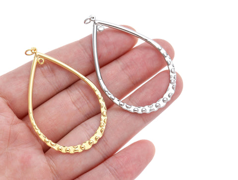 -18k Gold or Silver Large Sized Hoop Earring or Necklace Component For DIY Jewelry, Hammered Gold Texture, CPG1517, CPS1517