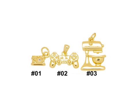 Gold Camera Joystick Controller And Mixer Charms,Tiny Camera Charm,Joystick Controller Charm,Dough Mixing Machine Charm,CPG794-2189-1564
