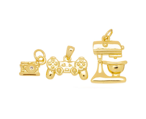 Gold Camera Joystick Controller And Mixer Charms,Tiny Camera Charm,Joystick Controller Charm,Dough Mixing Machine Charm,CPG794-2189-1564