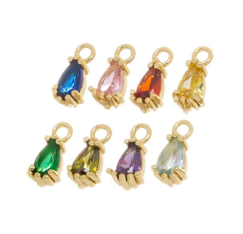 -5pcs, Tiny Gold Tear Drop CZ Charm,Pear Shape Color CZ Charm,Charm Bracelet Charm,Permanent Jewelry Making Charms,CPG795