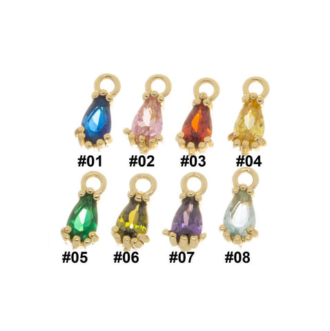 -5pcs, Tiny Gold Tear Drop CZ Charm,Pear Shape Color CZ Charm,Charm Bracelet Charm,Permanent Jewelry Making Charms,CPG795