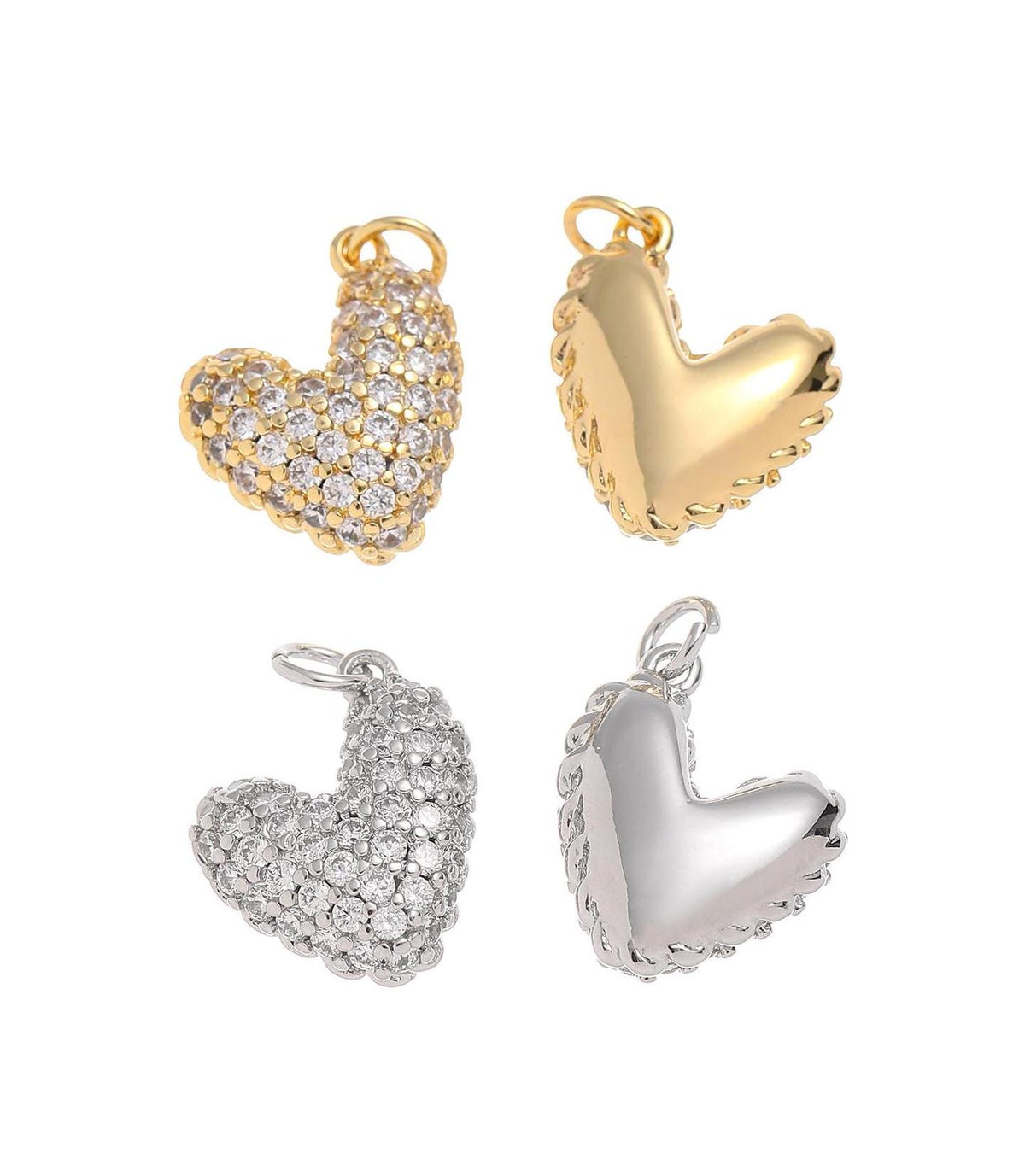Gold And Silver Pave Puff Heart Charm,Dainty Puff Heart With CZ In Gold And Silver,Pave CZ Heart Charm For Jewelry Making,CPG1449