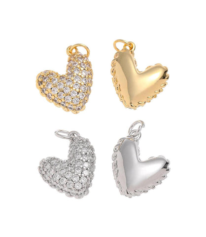 Gold And Silver Pave Puff Heart Charm,Dainty Puff Heart With CZ In Gold And Silver,Pave CZ Heart Charm For Jewelry Making,CPG1449