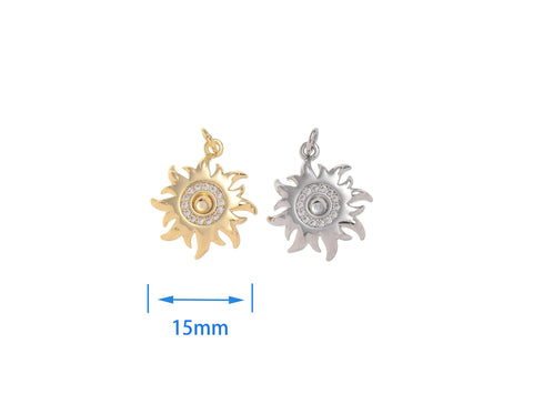 Gold And Silver Sun Charm With CZ,Dainty Pave Sun Charm In Gold And Silver,Pave CZ Sun Charm For Jewelry Making,CPG-CPS1451