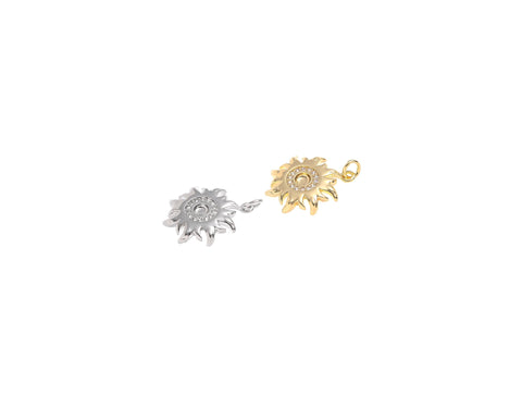 Gold And Silver Sun Charm With CZ,Dainty Pave Sun Charm In Gold And Silver,Pave CZ Sun Charm For Jewelry Making,CPG-CPS1451