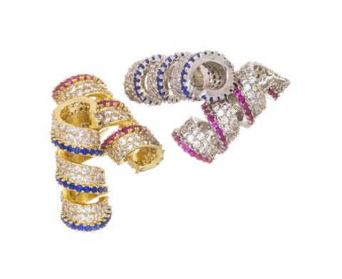 Gold And Silver Spiral CZ Spacer,Multicolor Tube Spacer Bead,Twisted Spiral Pave CZ Spacer Bead, SPG073