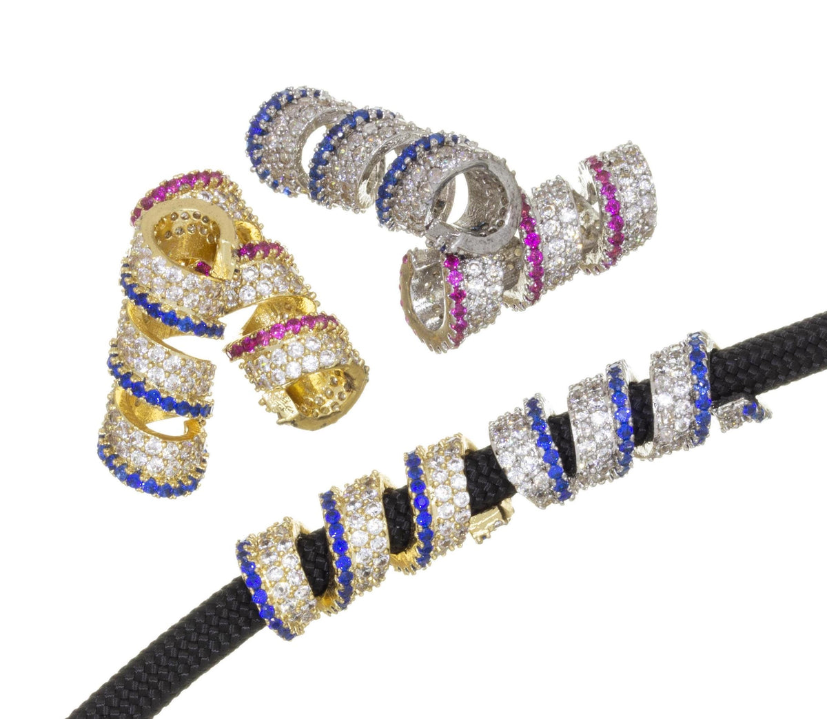 Gold And Silver Spiral CZ Spacer,Multicolor Tube Spacer Bead,Twisted Spiral Pave CZ Spacer Bead, SPG073