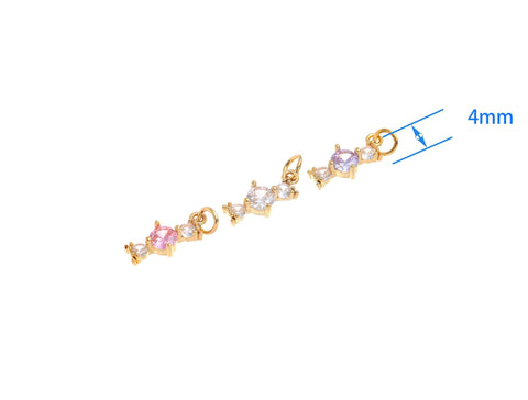 Gold 3 Stone Design Decorative Dainty Charm,Elongated 3 Tier CZ Charm For Jewelry Making,Pink White And Purple CZ ,CPG1456