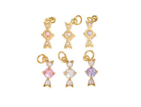 Gold 3 Stone Design Decorative Dainty Charm,Elongated 3 Tier CZ Charm For Jewelry Making,Pink White And Purple CZ ,CPG1456