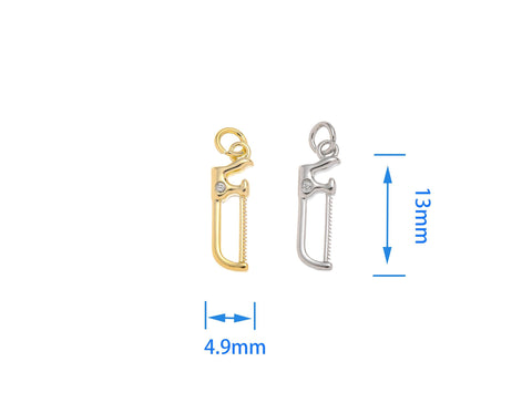 Gold And Silver Hacksaw Charm With CZ,Permanent Jewelry Making Hacksaw Charm In Gold And Silver,Hacksaw Charm For Jewelry Making,CPG-CPS1459