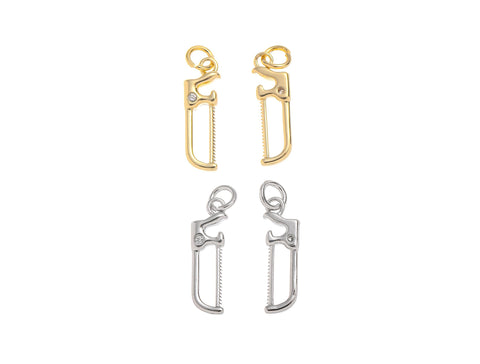 Gold And Silver Hacksaw Charm With CZ,Permanent Jewelry Making Hacksaw Charm In Gold And Silver,Hacksaw Charm For Jewelry Making,CPG-CPS1459