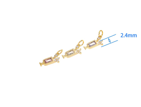 Gold Cocktail Drink Glass Cup Charm With Straw And Tropical Flower,Pave Set With Clear And Color CZ,CPG1461