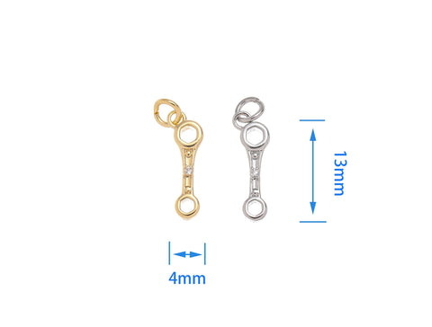 Gold And Silver Box End Wrench Charm With CZ,Permanent Jewelry Making Wrench Charm,Box End Wrench Charm For Jewelry Making,CPG-CPS1463