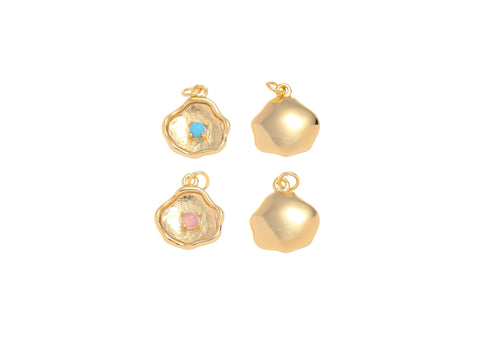 Gold Wavy Free Form Abstract Charm With Turquoise And Rose Quarts,Dainty Wavy Abstract Design Charm For Necklace And Earrings Making,CPG1469