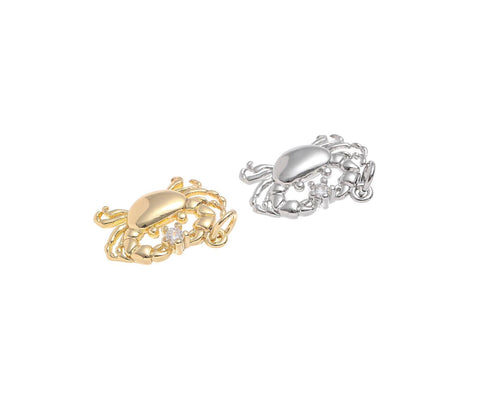 Gold And Silver Crab Charm With CZ,Crab Charm For Sealife Jewelry,Charm For Oceanic Jewelry Lovers,Dainty Reef Animal Charm,CPG-CPS1472