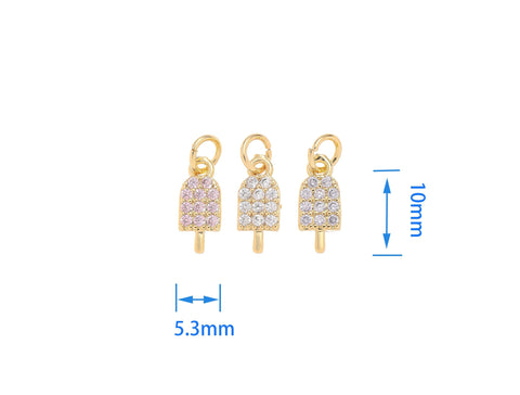 Gold Popsicle Stick Ice Cream Charm,Dainty Ice Cream Charm With CZ,Popsicle Stick Charm For Jewelry Making,Necklace Bracelet Earring,CPG1462