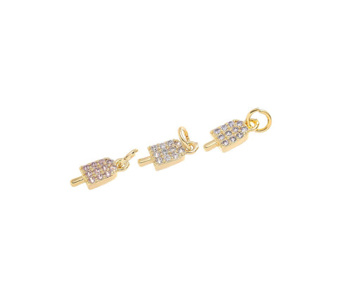 Gold Popsicle Stick Ice Cream Charm,Dainty Ice Cream Charm With CZ,Popsicle Stick Charm For Jewelry Making,Necklace Bracelet Earring,CPG1462