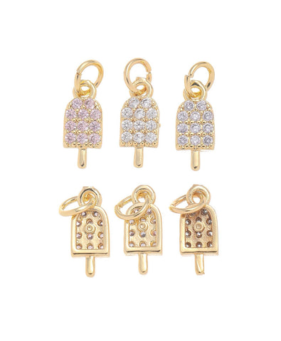 Gold Popsicle Stick Ice Cream Charm,Dainty Ice Cream Charm With CZ,Popsicle Stick Charm For Jewelry Making,Necklace Bracelet Earring,CPG1462