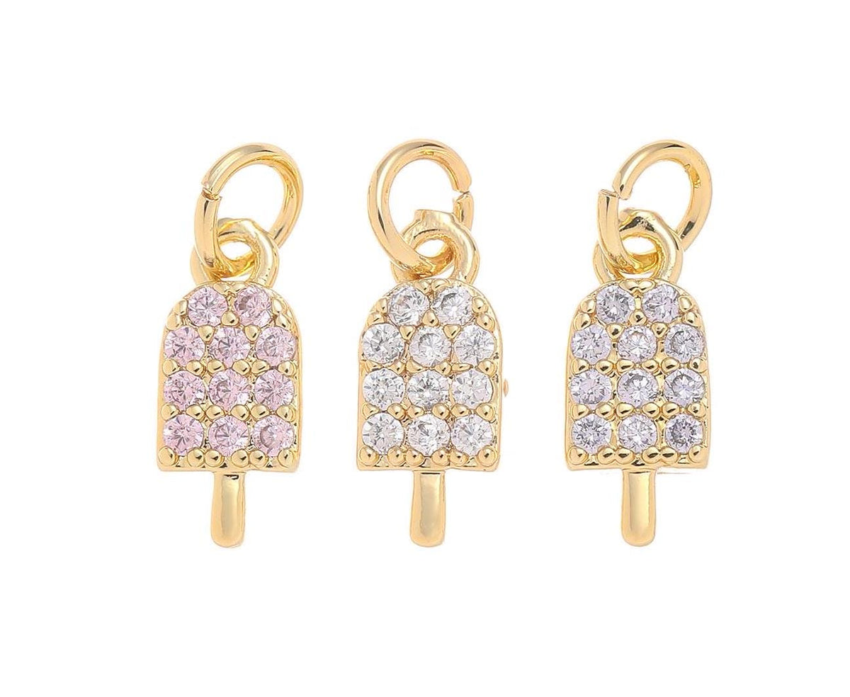 Gold Popsicle Stick Ice Cream Charm,Dainty Ice Cream Charm With CZ,Popsicle Stick Charm For Jewelry Making,Necklace Bracelet Earring,CPG1462