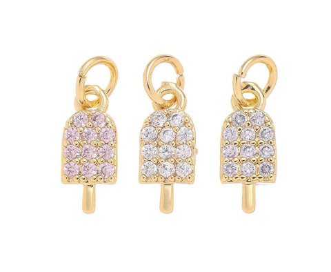 Gold Popsicle Stick Ice Cream Charm,Dainty Ice Cream Charm With CZ,Popsicle Stick Charm For Jewelry Making,Necklace Bracelet Earring,CPG1462