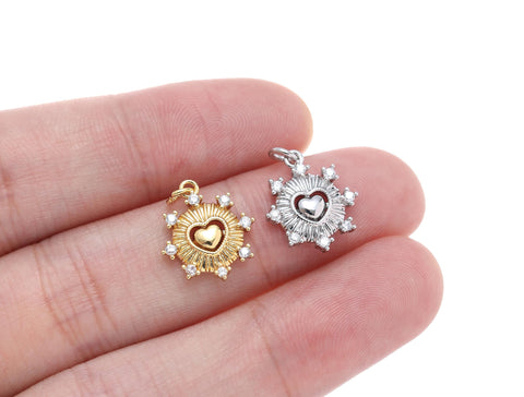 Gold And Silver Heart Charm,CZ Heart Charm,Heart Charm For Jewelry Making,Dainty Heart Charm For Necklace And Earrings CPG-CPS1485