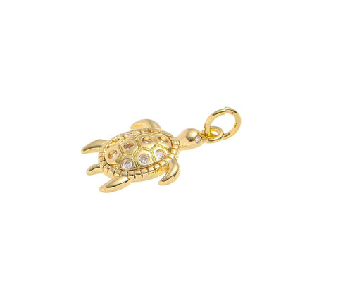 Gold And Silver Sea Turtle Charm With CZ,CZ Turtle Charm,Turtle Charm For Jewelry Making,Dainty Reef Animal Charm,CPG-CPS1546