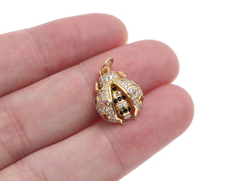 -18k Gold Ladybug Gold Pave Charm, CZ Ladybug Colorful Charm, Ladybug Charm For Necklace Or Earrings, CPG1588