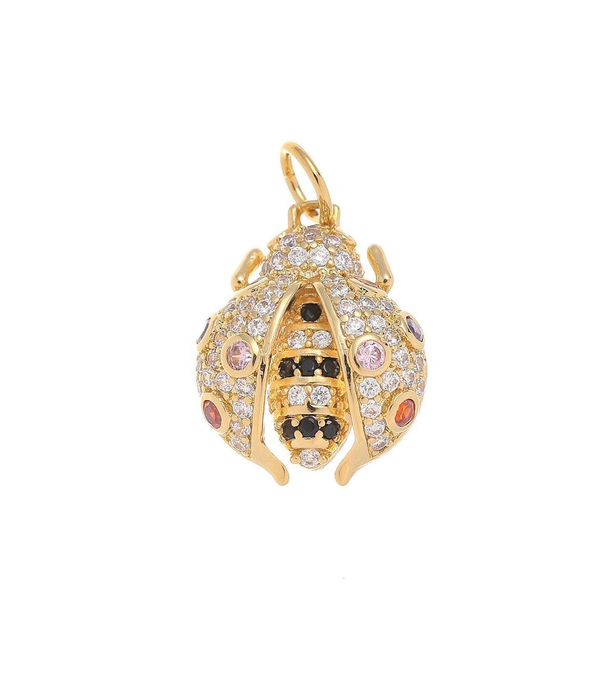 -18k Gold Ladybug Gold Pave Charm, CZ Ladybug Colorful Charm, Ladybug Charm For Necklace Or Earrings, CPG1588