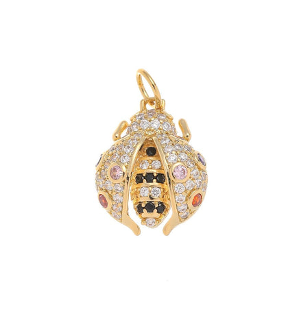 -18k Gold Ladybug Gold Pave Charm, CZ Ladybug Colorful Charm, Ladybug Charm For Necklace Or Earrings, CPG1588