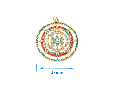 -18k Gold Colorful Starburst Pendant, North Star Charm, Gold Medallion Pendant, For earrings or Necklace, CPG1578